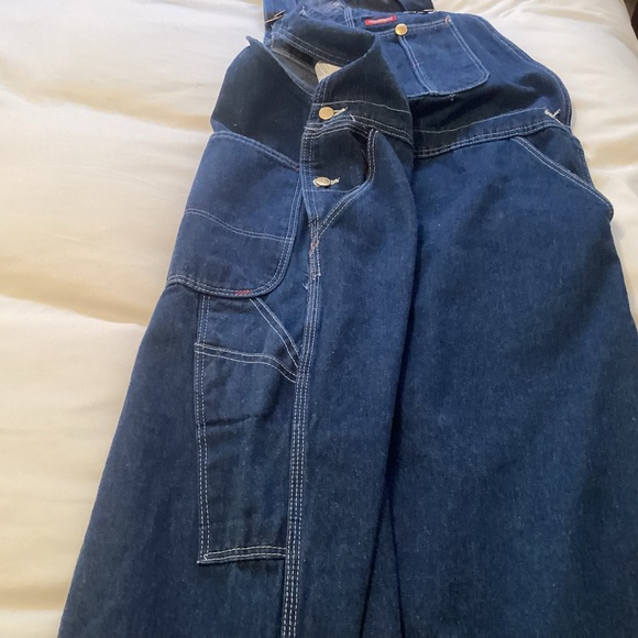 Dickies Mens denim Button Fly Bib Overalls size 40 Made in USA vintage - Picture 7 of 13